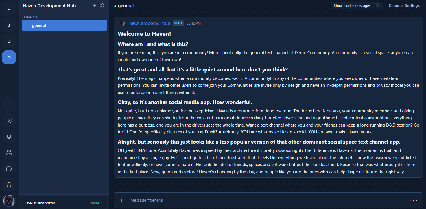 Haven community chat interface