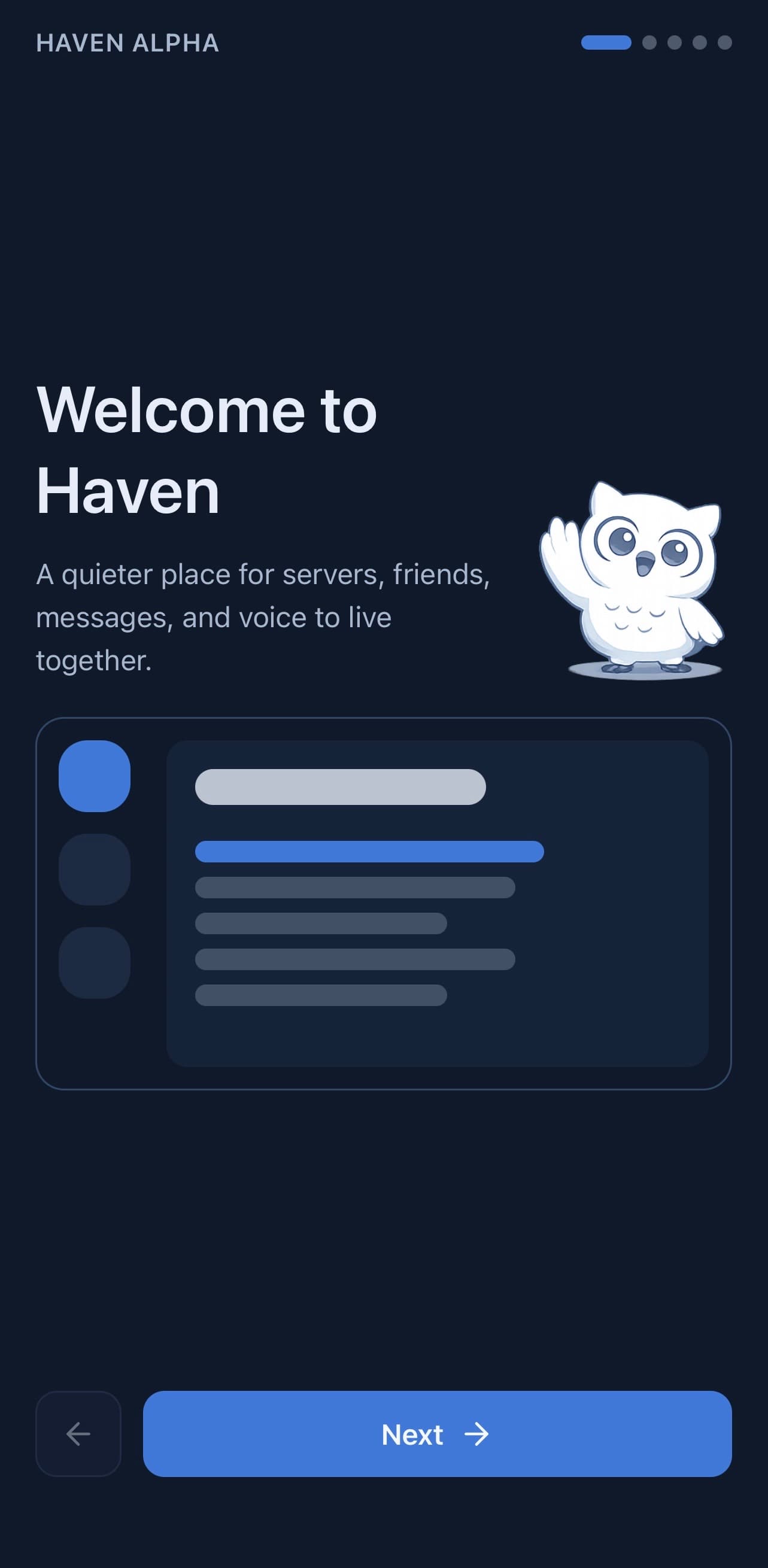 Haven mobile onboarding welcome screen