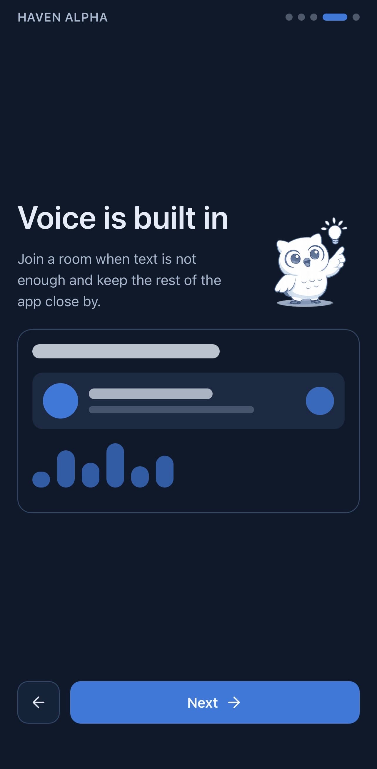 Haven mobile onboarding built-in voice rooms